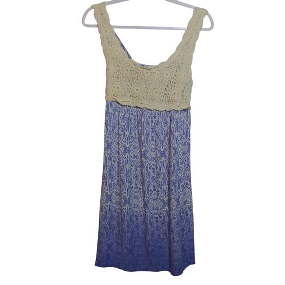 Flying Tomato Crochet Top Blue Patterned Dress Cottage Western Festival Size M - Picture 1 of 6